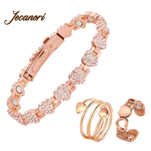 Jecanori Copper Bracelets for Women, Ultra Strength Magnetic Bracelet with 3800 Gauss Neodymium Magnets & Dazzling Cubic Zirconia, 99.99% Pure Copper Jewelry Gift, Heart Shape