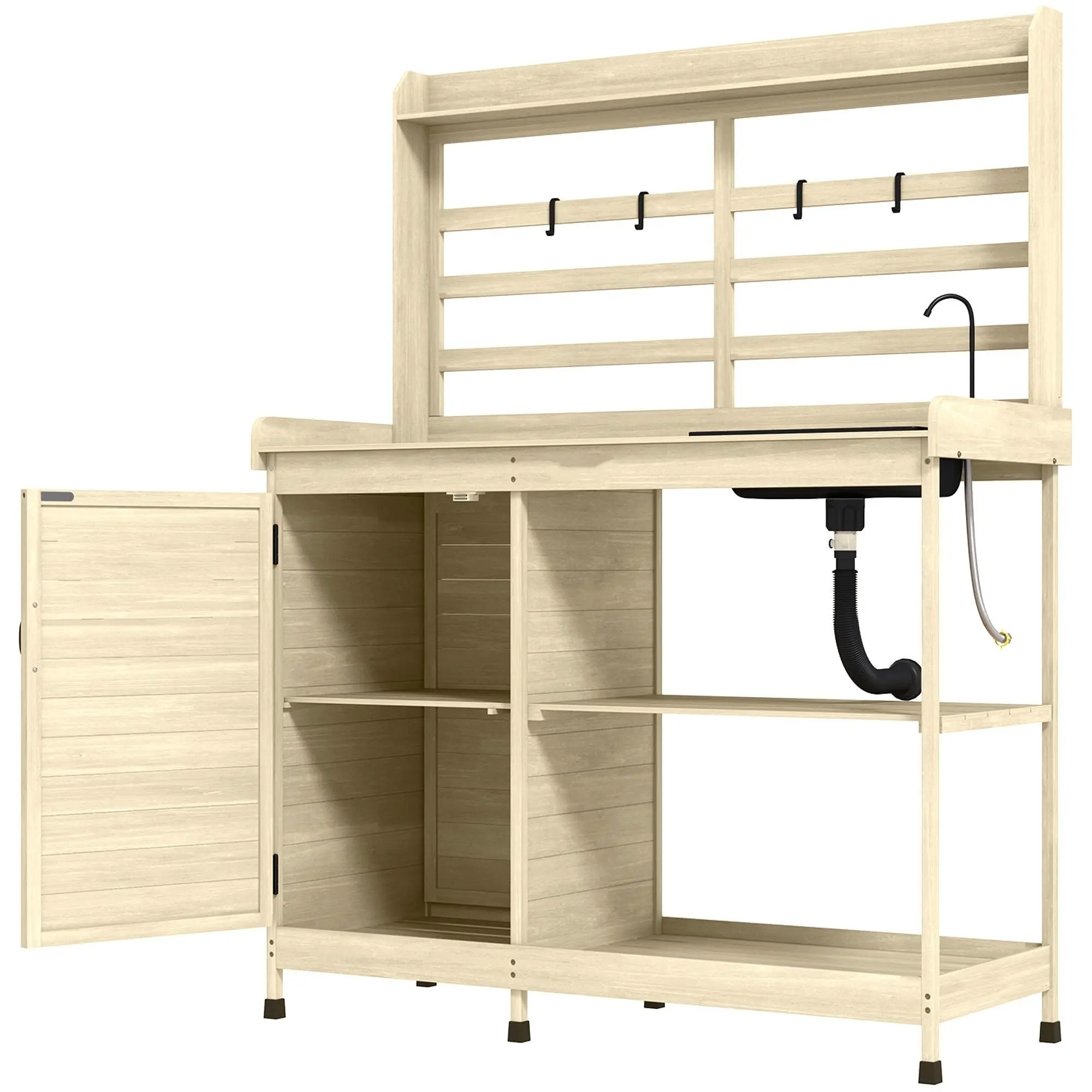 Natural Wooden Outdoor Potting Bench with Storage, Sink, Water Tap - Ideal for Backyard, Patio Gardening, Repotting