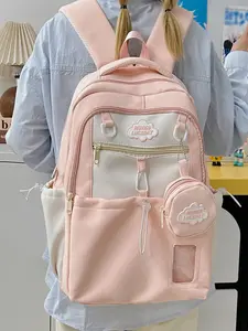 1pc  Large capacity backpack, women's backpack with zipper closure, fashionable and versatile, cute and casual, suitable for students to go to school, campus, work, commuting, business travel, women's backpack, School Backpack Bookbag