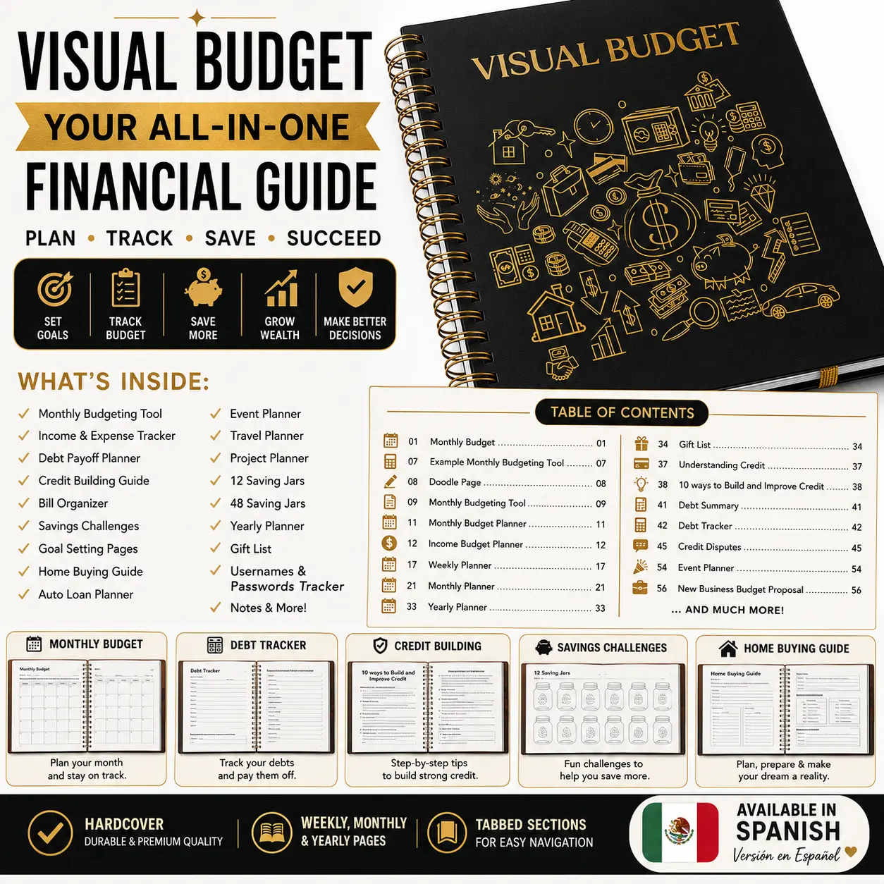 Budget Planner | Build or Repair Credit, Debt Payoff & Savings Challenges – Monthly Financial Organizer, Bill & Expense Tracker, Home Buying Guide, Auto Loan Planner, Financial Goals, Event & Travel Planner, Hardcover, Available in Spanish