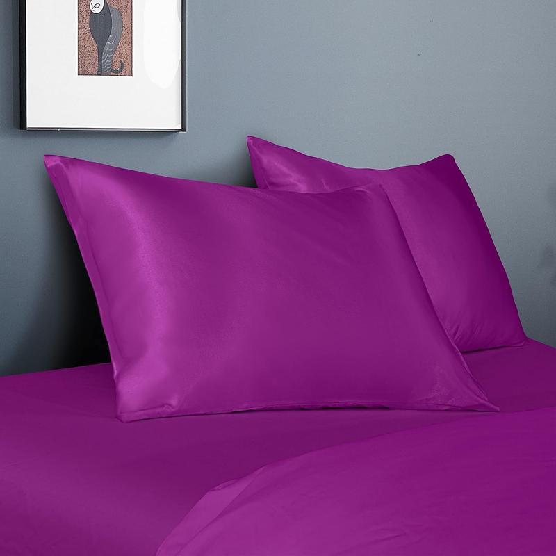 2 Pack Silk Satin Pillowcases for Hair and Skin Silky Soft Luxurious Bedding Pillow Cases with Envelope Closure Solid Red Color