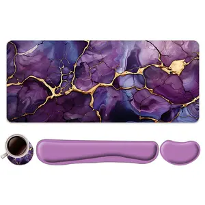 Marble Pattern Mouse Pad & Keyboard Wrist Rest Set, Ergonomic Wrist Support Mouse Pad, Office Accessories Set for Home Office Gaming, Desk Accessories