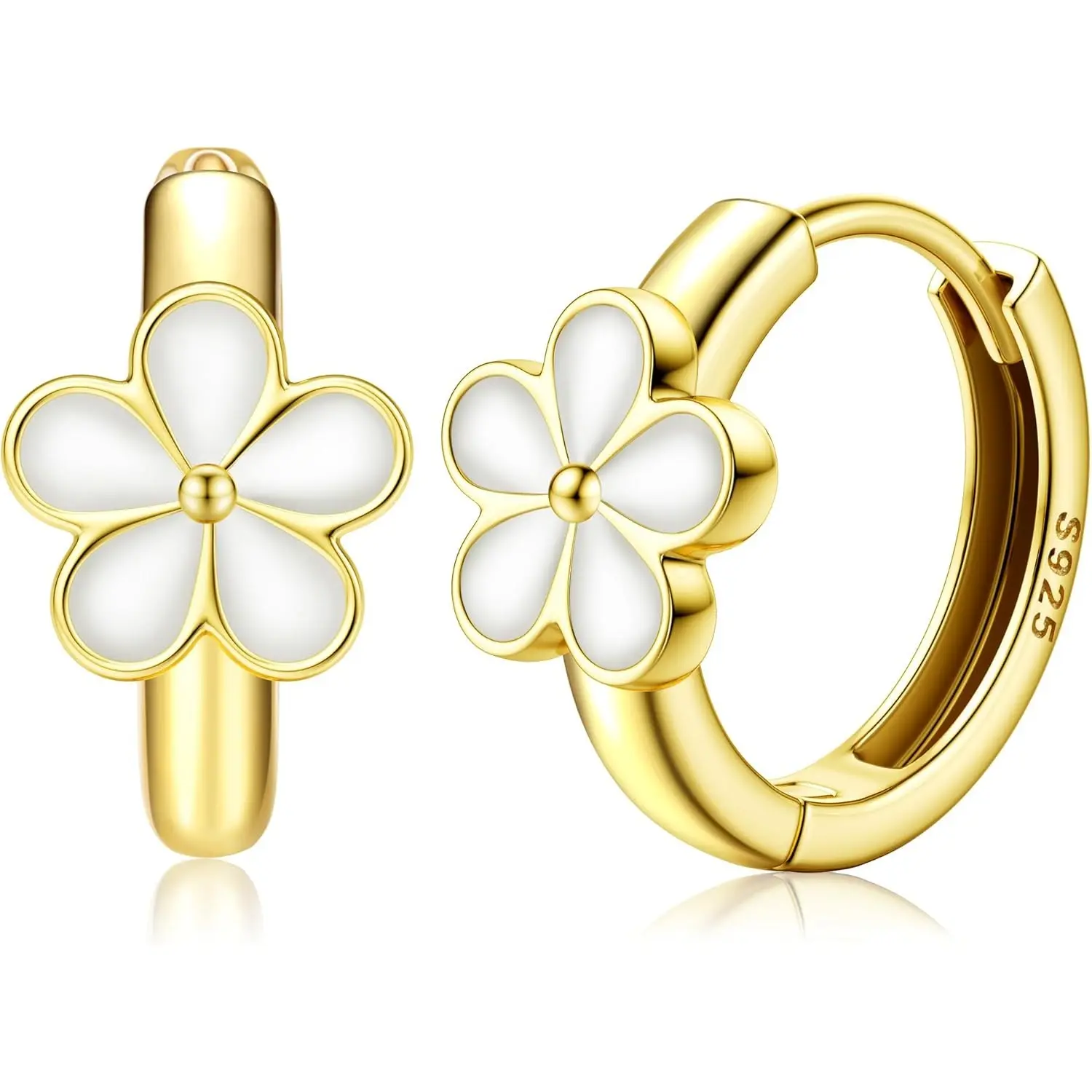 Milacolato 925 Sterling Silver 6x6mm Dainty Ear Hoops - Gold Plated Daisy Design, Hypoallergenic Lightweight Earrings for Toddlers with Sensitive Ears, Female Anniversary Fashion Jewelry, Daily Wear