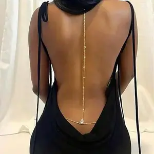 Veliora Gift B Rhinestone Back Chain Necklace for Backless Dress Body Chain Jewelry Backdrop Chain Necklaces for Women