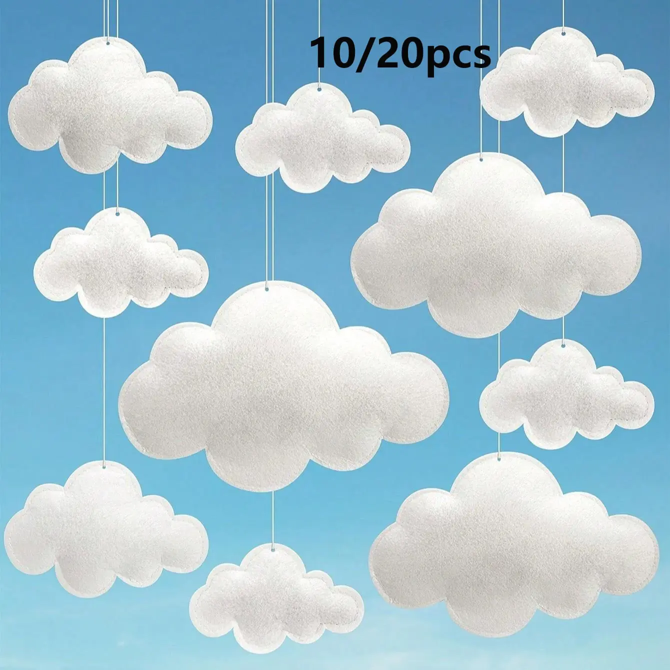10/20pcs Felt 3D Cloud Hanging Decorations, Soft Ceiling Decoration for Baby Room, Room, Wedding, Party, Home Decor, Decorative Ornaments, Home Ornament, Artificial Hanging, Home Decor Ornaments