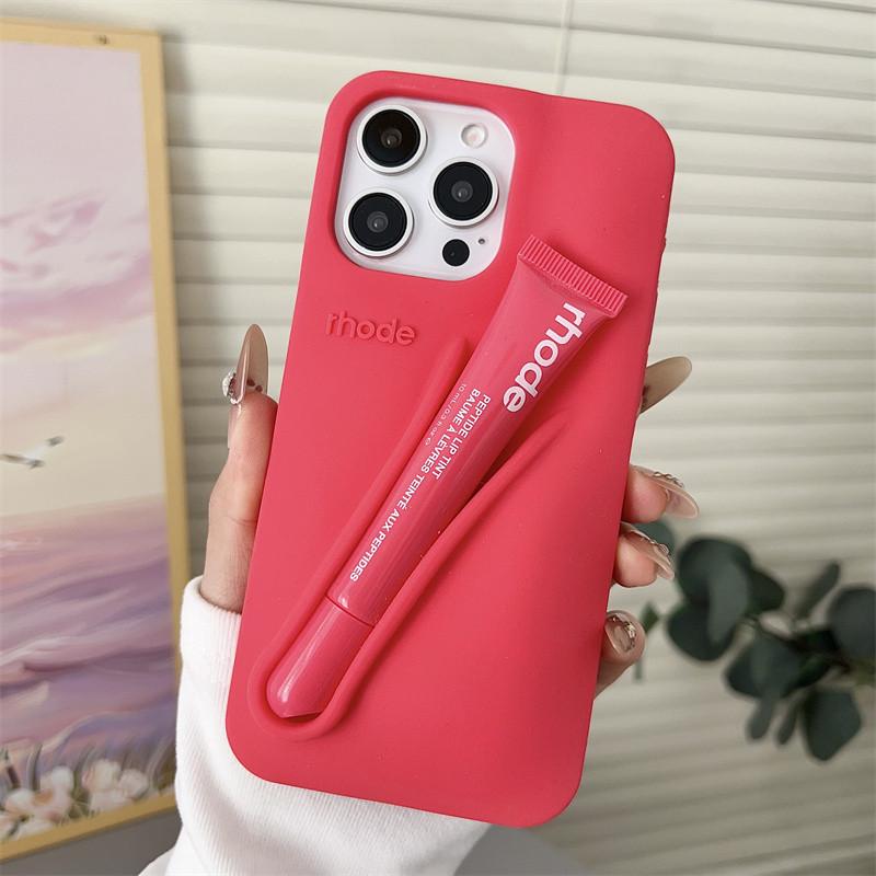 Rhode Silicone Phone Case with Lip Gloss Holder Soft Matte Grip Cover for iPhone Shockproof Slim Fit Design Cute Aesthetic Daily Carry