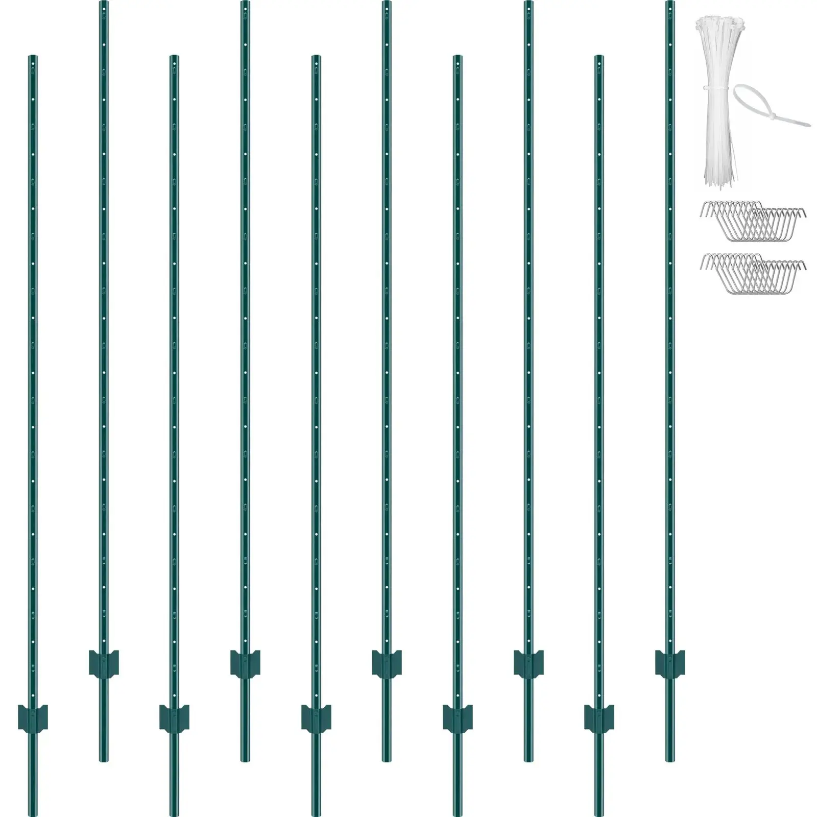 10 Pack 7 Feet Heavy-Duty Metal T-Posts, Green Fence Posts