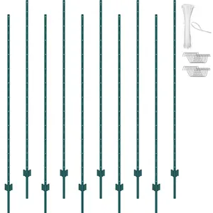 10 Pack 7 Feet Heavy-Duty Metal T-Posts, Green Fence Posts