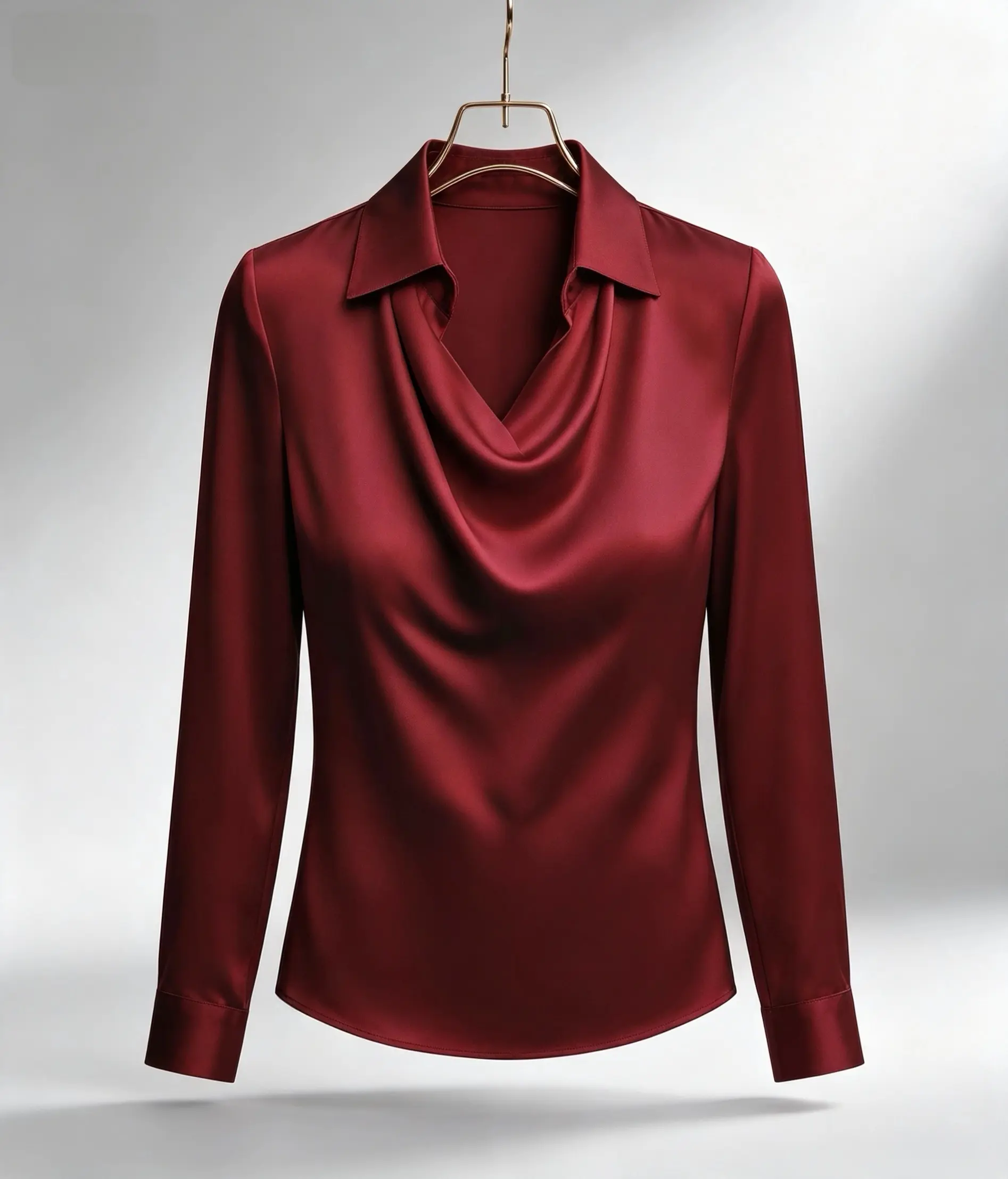 2026 New Women Collared Cowl Neck Satin Blouse, Elegant Long Sleeve Shiny Top, Casual Office Commuter Dressy Shirt