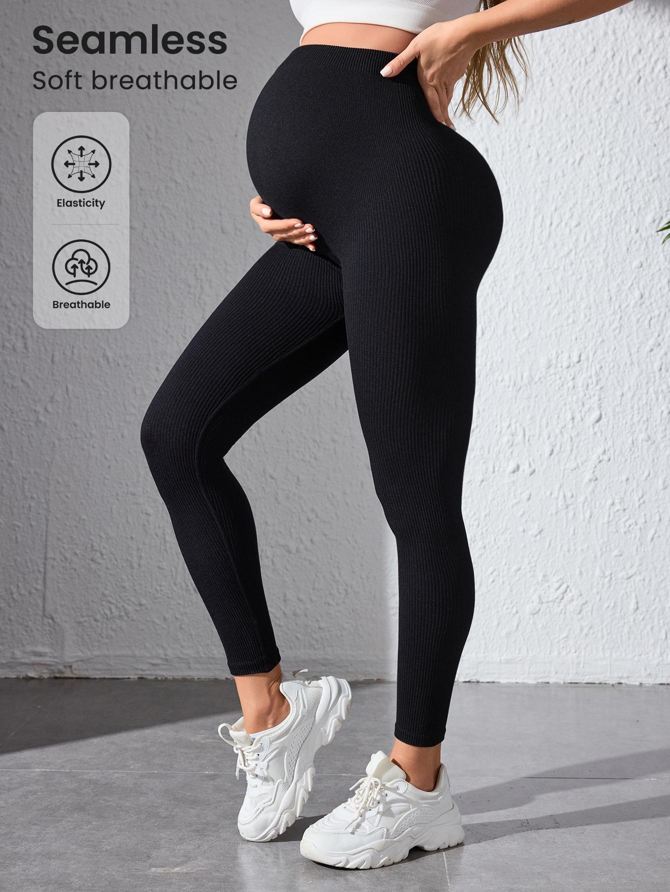 Maternity Yoga Pants High-Waisted with Belly Support Solid Color 3D Cut Fitted Full-Length Soft Elastic for Yoga Sports Casual Wear Breathable Moisture-Wicking Womenswear