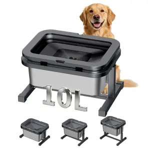 10L Spill-Proof Dog Water Bowl, Elevated Stainless Steel Anti-Splash Slow Water Feeder for Large Dogs