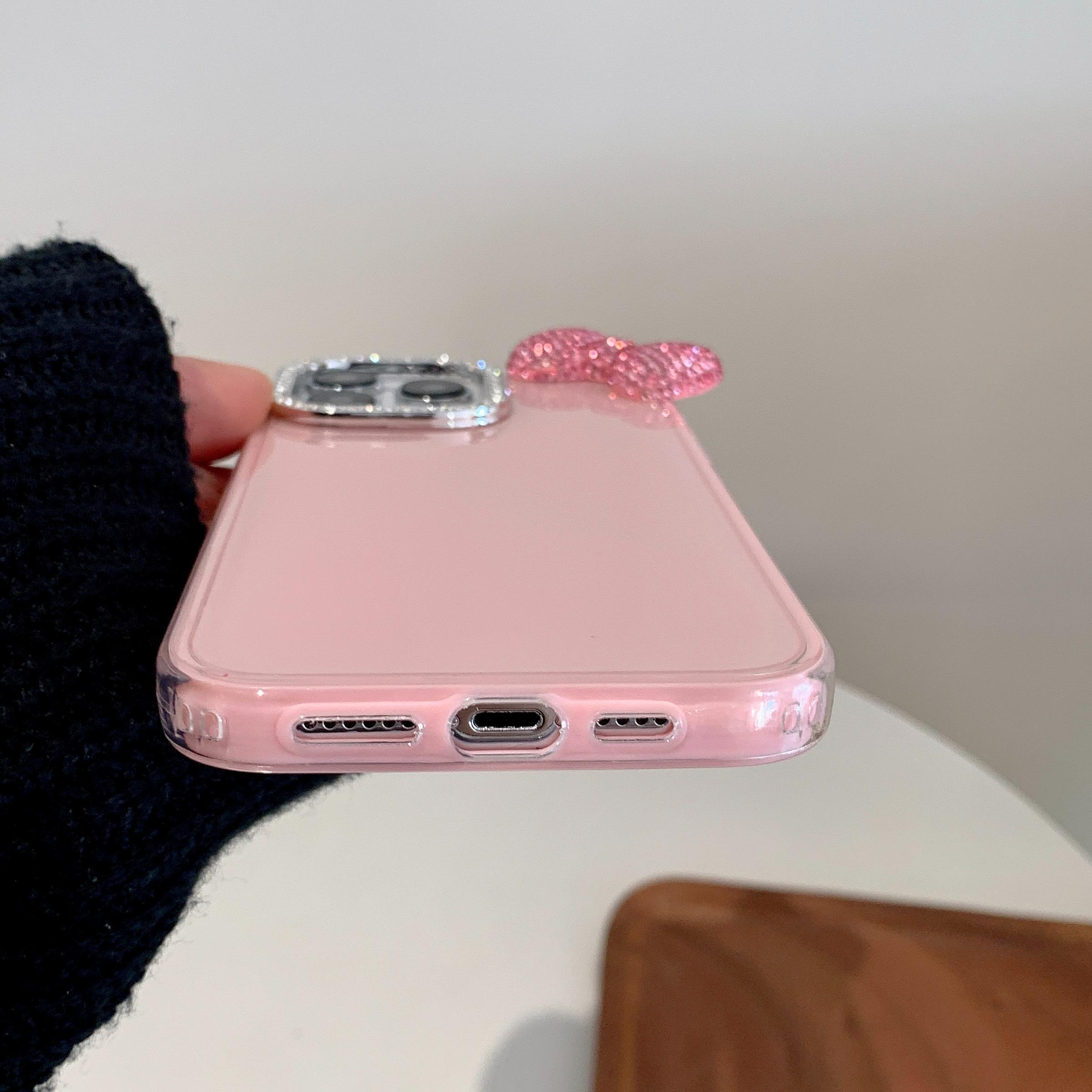 Rhinestone Decor Bowknot Design Phone Case, Cute Phone Protective Cover, Phone Accessory Compatible with iPhone 14 15 Pro Max, Casing