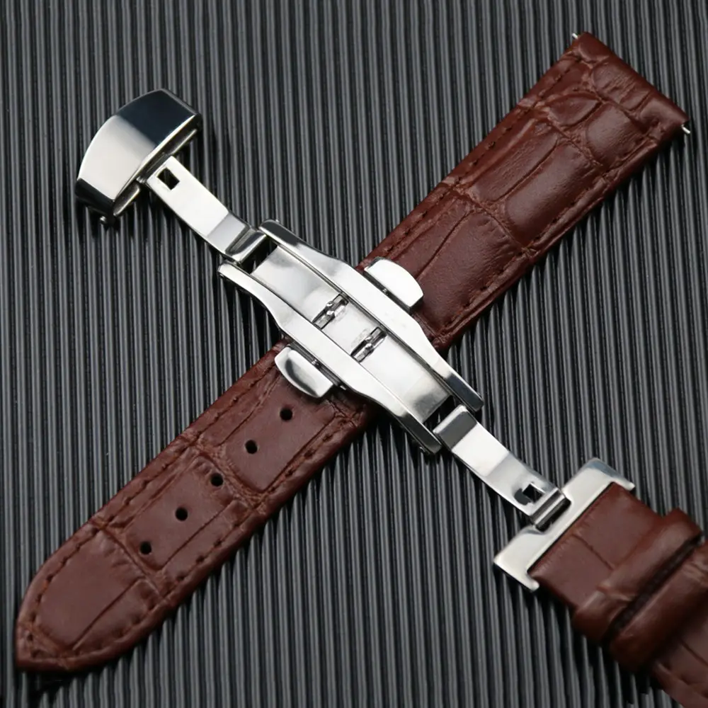 Genuine Leather Crocodile Pattern Watch Strap, Stainless Steel Butterfly Buckle, Quick Release Lugs, //light, Unisex, 18/20/22mm, Versatile Strap, Replacement Strap, Watch Accessories