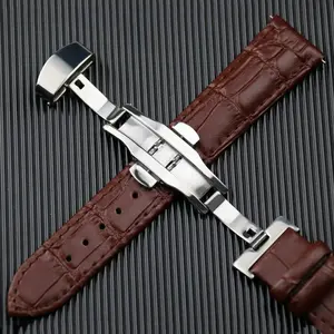 Genuine Leather Crocodile Pattern Watch Strap, Stainless Steel Butterfly Buckle, Quick Release Lugs, //light, Unisex, 18/20/22mm