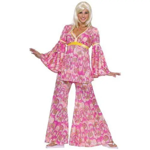 Pink/Yellow Flower Power Hippie Costume - 1960's -1970's - Women One Size