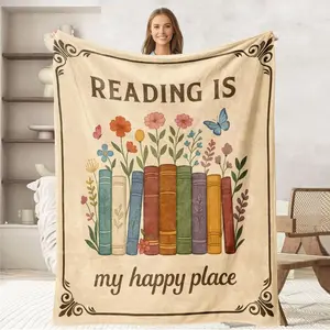 1pc Book Lover Gift Blanket for Women Men Bookish Gifts for Girls Book Club Librarians Reading Lovers Slogan Print Flannel Throw Blanket Home Room Decoration Cozy Soft Warm Couch Sofa Bedding Essential Gift for Readers
