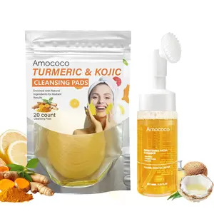 Turmeric Cleansing Set, Turmeric Cleansing Cotton Pads 20 Pieces Pack,Turmeric Cleansing Mousse 100ml, Gentle Pore Cleansing, Daily Cleansing Skin Care Cleanser,Turmeric Cleansing Wipes Travel Portable, Keeps Skin Clean,Suitable for All Skin Types