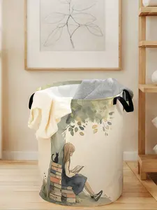 Girls' Laundry Basket with Cat Print Handle, Durable Foldable Design, Large Capacity Storage Bin for Toys & Clothes Organization