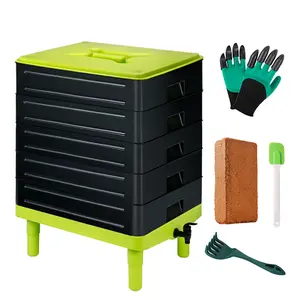 5 tier worm compost bin large capacity garden yard aerobic composting bin food waste rotting compost organic fertilizer vertical outdoor leaf fermentation bin worm worm bin