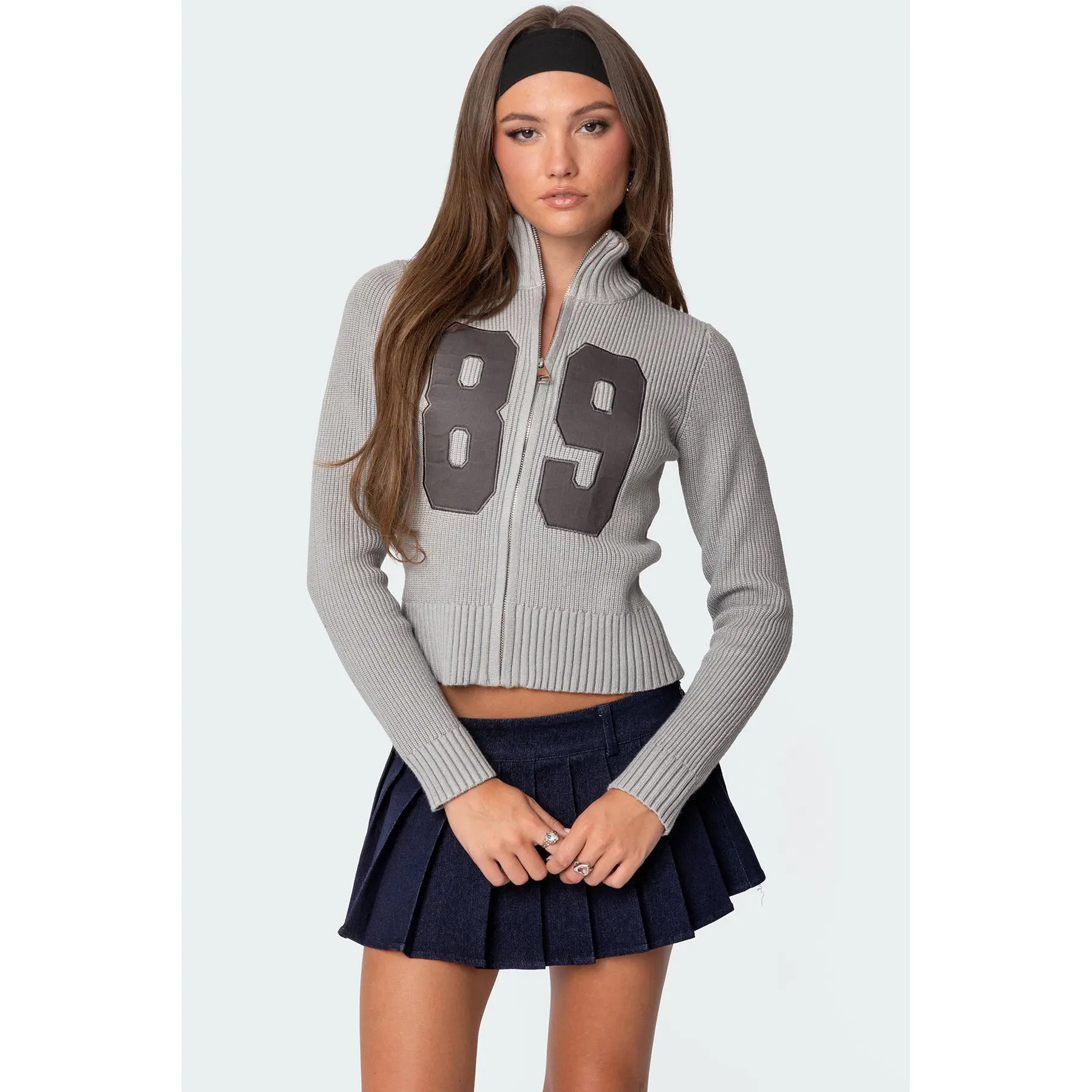 89 High Neck Zip Up Cardigan