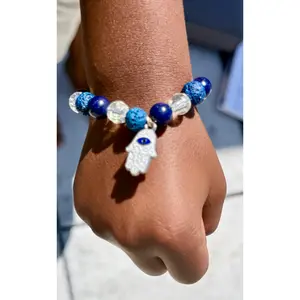 Breathe in Greek Collection The Palm of Protection Bracelet Hand-made with Intention Stainless Steel & Ceramic Beads Adjustable Fit Water-Resistant Hypoallergenic