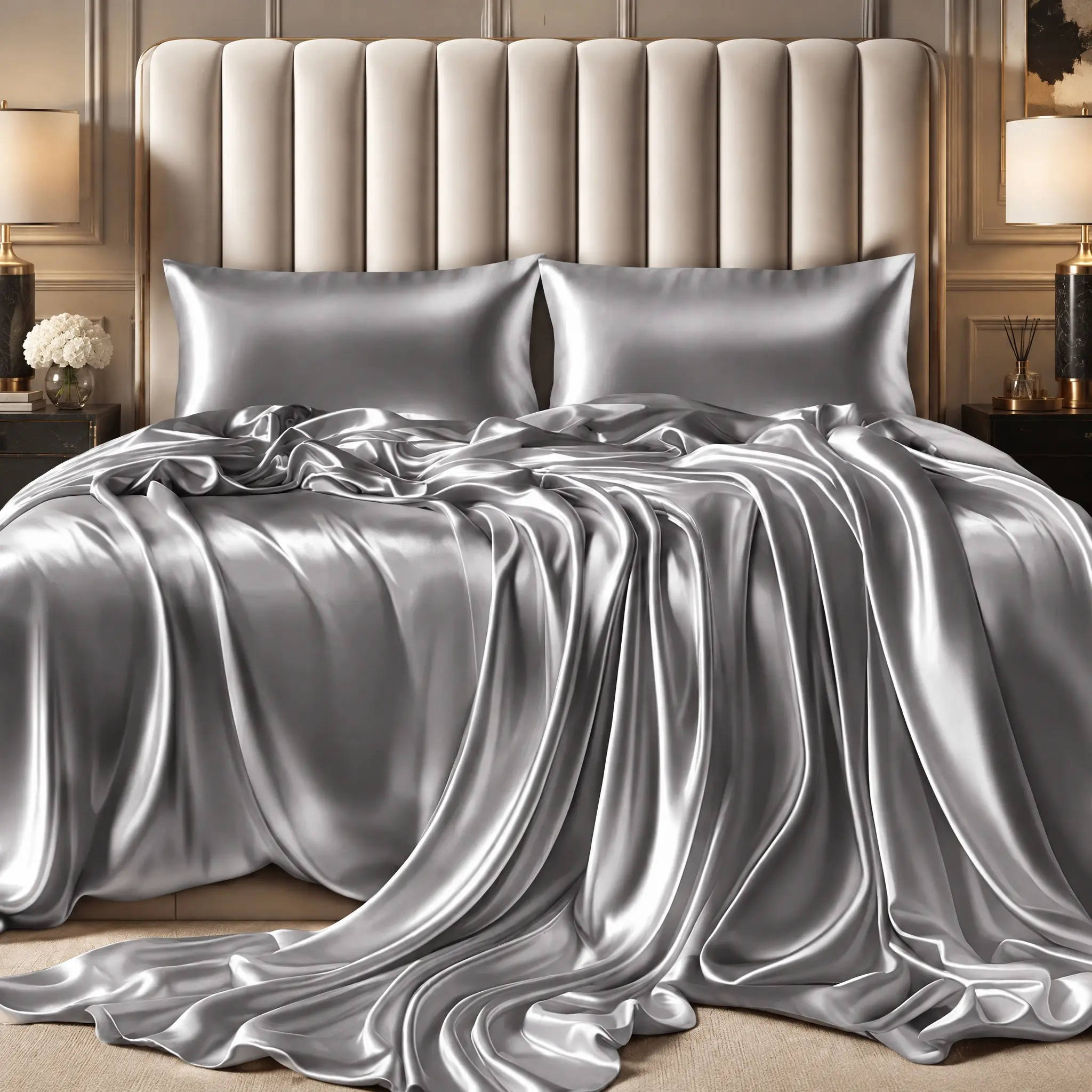 INSSL 4-Piece 100% Luxury Satin Bedding Set - Full, Queen Sizes, 1 Flat Sheet, 1 Fitted Sheet, 2 Pillowcases, Wrinkle-Resistant, Smooth Texture, Natural Sheen, Silky Glide, Breathable, Cooling, Fade-Resistant, Gentle on Skin and Hair, Luxury Textiles
