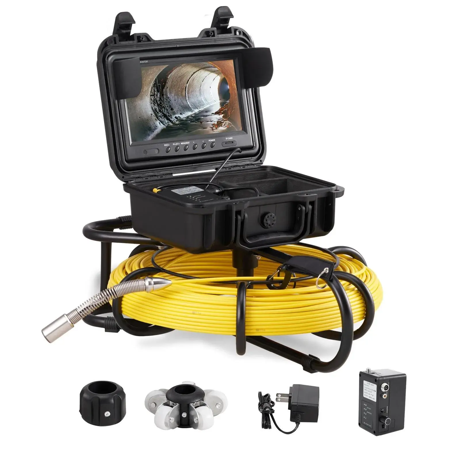 VEVOR Pipeline Inspection Camera, 300 ft/91.5 m Cable, 9" Screen with DVR Function, IP68 Waterproof Camera with 12 Adjustable LEDs, 16 GB SD Card for Sewer Line, Home Drain Pipe Checks