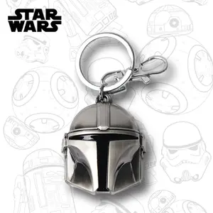 1PC Disney Officially Licensed Star Wars Mandalorian Helmet Pewter Keyring Metal Keychain Stylish Keychain for Family and Friends Cool Party Anniversaries Birthday Gifts