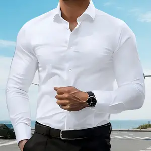 Gentle Men's Stretch Dress Shirts Short Sleeve Slim Fit Business Casual Button Down Shirts Muscle Fit Men's Dress Shirts Shortsleeve Menswear gifts for dad Polo Quick-Dry Striped Set