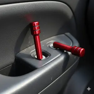 Upgrade Car Door Lock Knobs with Aluminum Alloy Covers, Universal for Truck Front & Rear Doors. Durable Anti-Slip Pull Pin Design, Easy Installation Vehicle Maintenance Accessory, Interior Lock Modification Metal Kit.