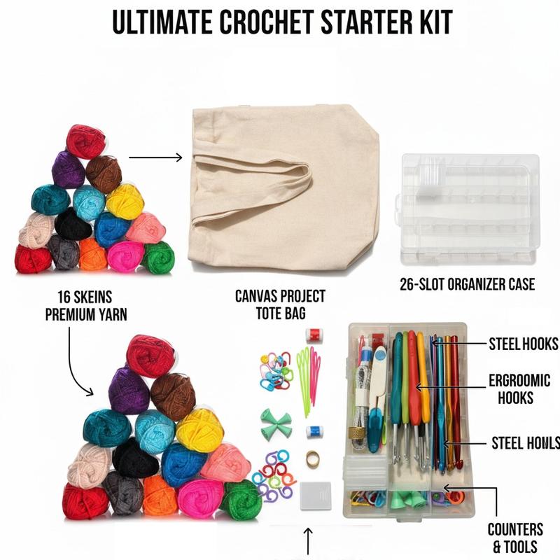 73-Piece Crochet Kit with Hooks, Knitting Needles, Yarn Balls & Tote Bag – Complete Beginner & Professional Set
