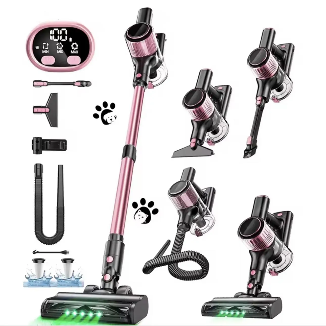 PetLuv Vacuum Cleaner with Digital Display, Multiple Attachments, and Green LED Indicator for Efficient Cleaning
