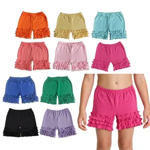 Girls' Cotton High-Waist Elastic Waist Casual Comfy Shorts, Lace Trim, Ruffled Edge, Breathable Loose Fit, Summer Casual Wear for 3-10Y