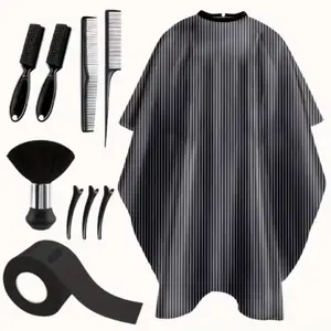 10pcs Hair Cutting Cape Stripe Design, Neck Duster Brush, Hair Combs/ Clips Barber Cleaning Supplies for Salon Styling