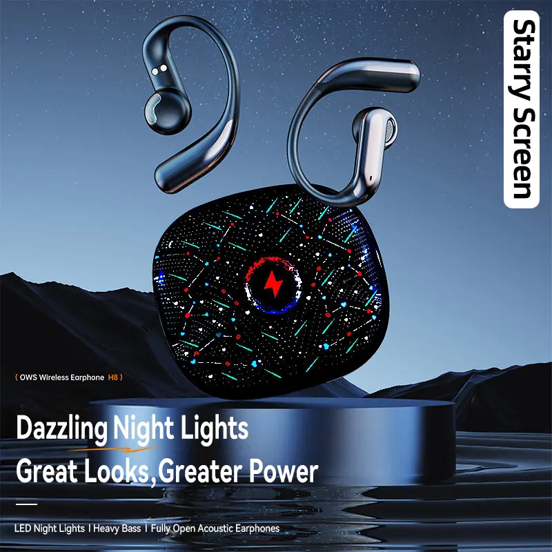 Starry Night OWS Earbuds  LED Lights + Heavy Bass | Open Ear Comfort | 40H Battery