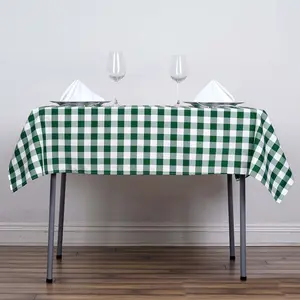Polyester Square Tablecloth 54"x54" White/Green Checkered Buffalo Plaid Table Cover