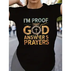 [100% Cotton] God Answers Prayers" Women'S  T-Shirt - Casual Crew Neck, Short Sleeve, Breathable & Soft Fabric, Perfect For Spring/Summer Golf Gift T-Shirt For Men And Women