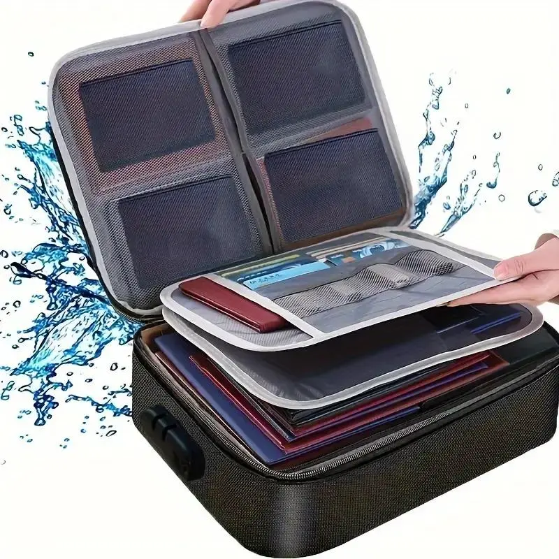 1 Counts Waterproof Fireproof Locking Storage Bag Holder - 3-Layer Zippered Canvas Organizer Durable Pouch Pocket for Documents, Laptops & Travel Essentials