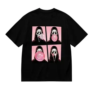 Ghostface Bubble Pink Gum Halloween Shirt with Scream Movie Graphic Vintage Tee for Women and Men