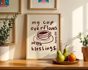 Christian Wall Art Psalm 23:5 Print My Cup Overflows With Blessings Bible Verse Art Unframed