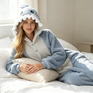 Super Soft Shark Onesie Pajamas for Women, Fluffy Fleece Animal Costume Loungewear
