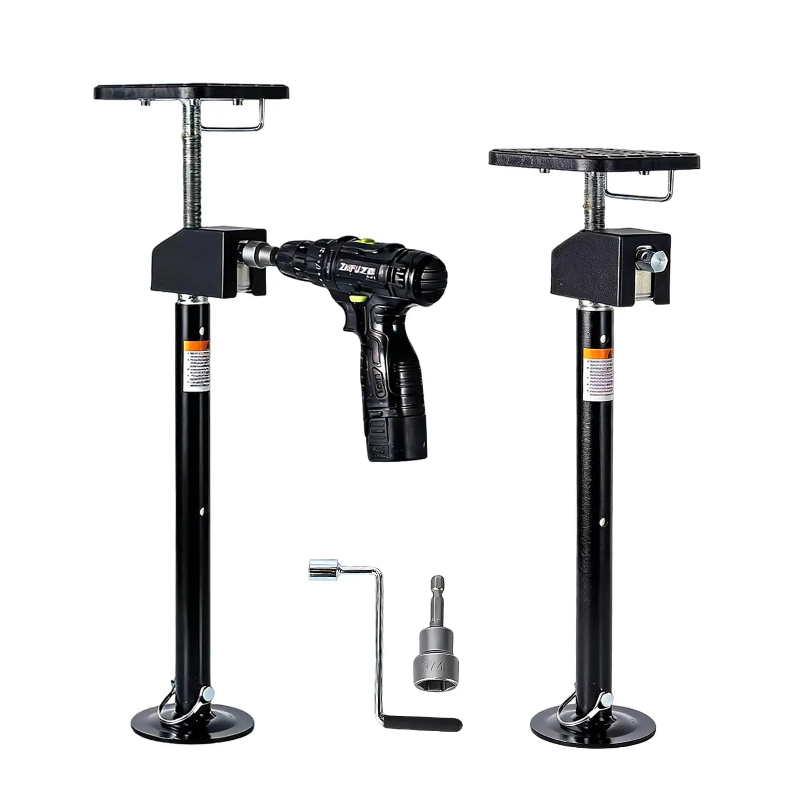 2 Pack RV Slide Out Supports Jack with a Flat Top Support Block, RV Stabilizer Jacks Supports Up to 10,000lbs, 21"-49" Quick-Lift Adjustable - Drill & Hand Crank Compatible for Campers & RVs