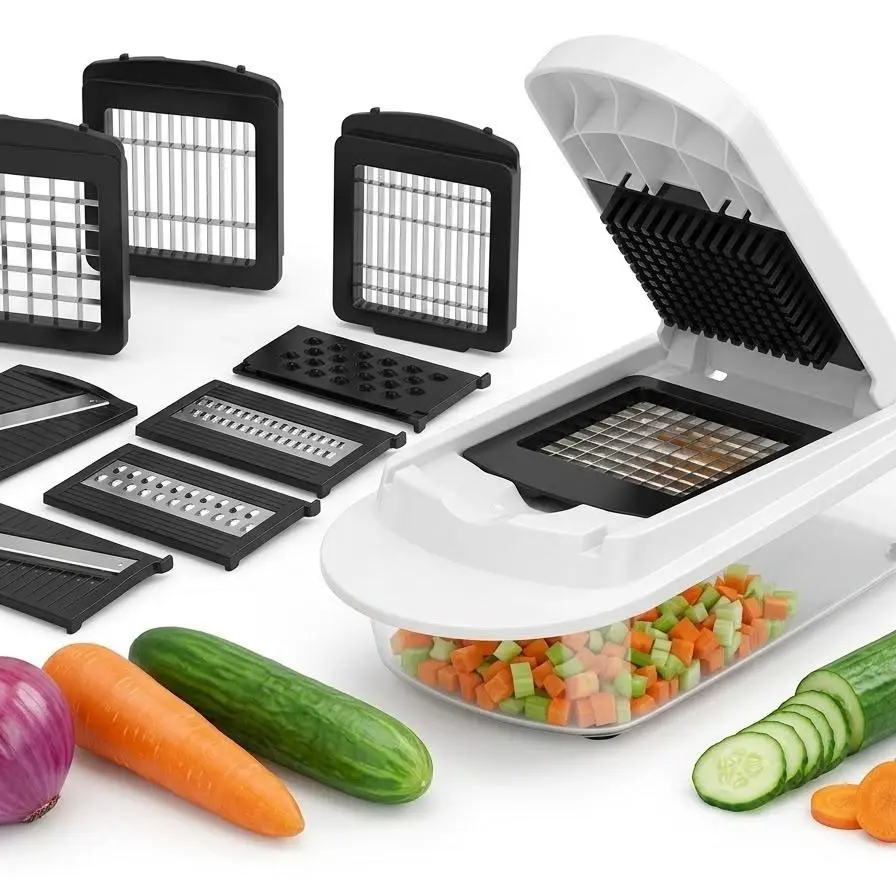 Multifunctional Vegetable Chopper, Mandoline Slicer & Dicer with Interchangeable Blades