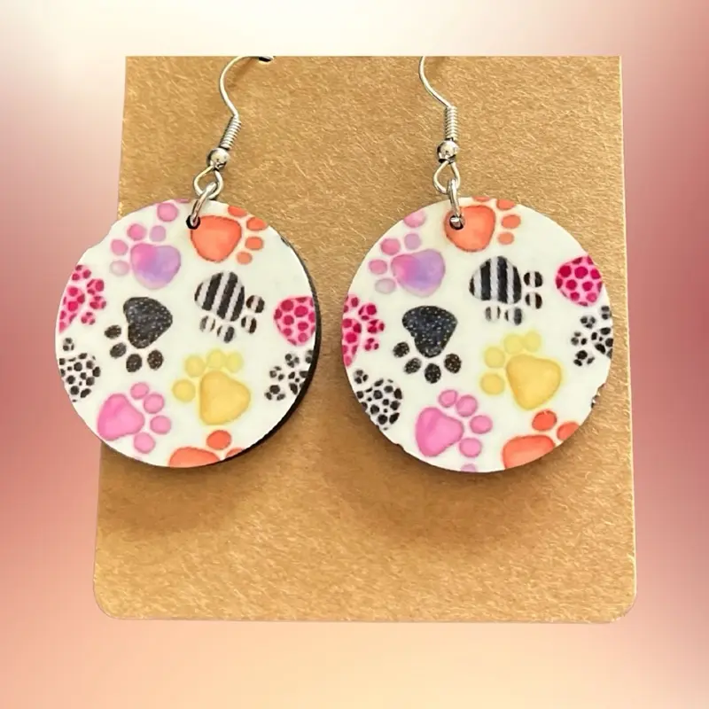 Mommamels Creations Sublimation MDF Circle Earrings - Pink Plaid Design, 1.5-Inch Unisex, Double Sides, Sterling Silver Hooks, Made for Women