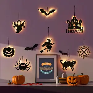 10LED Halloween Hanging Castle Witch Ghost Spider Web Luminous Charm Halloween Party Horror Props Indoor and Outdoor Decoration