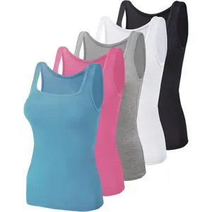 5 Pack Women's Tank Tops Square Neck Sleeveless Ladies Tank Top Undershirts