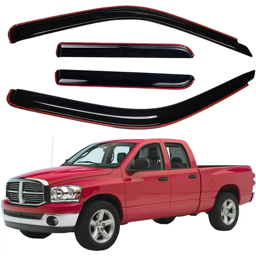 Extra Durable Clip-on In-Channel Auto Vent Window Visors - Auto Accessories, Anti Glare, UV Rays Protection, Wind Side Window Deflectors & Visors, Fits 2002-2008 Dodge Ram 1500, 2003-2009 Ram 2500/3500 Quad Cab, Smoke, 4-Pcs