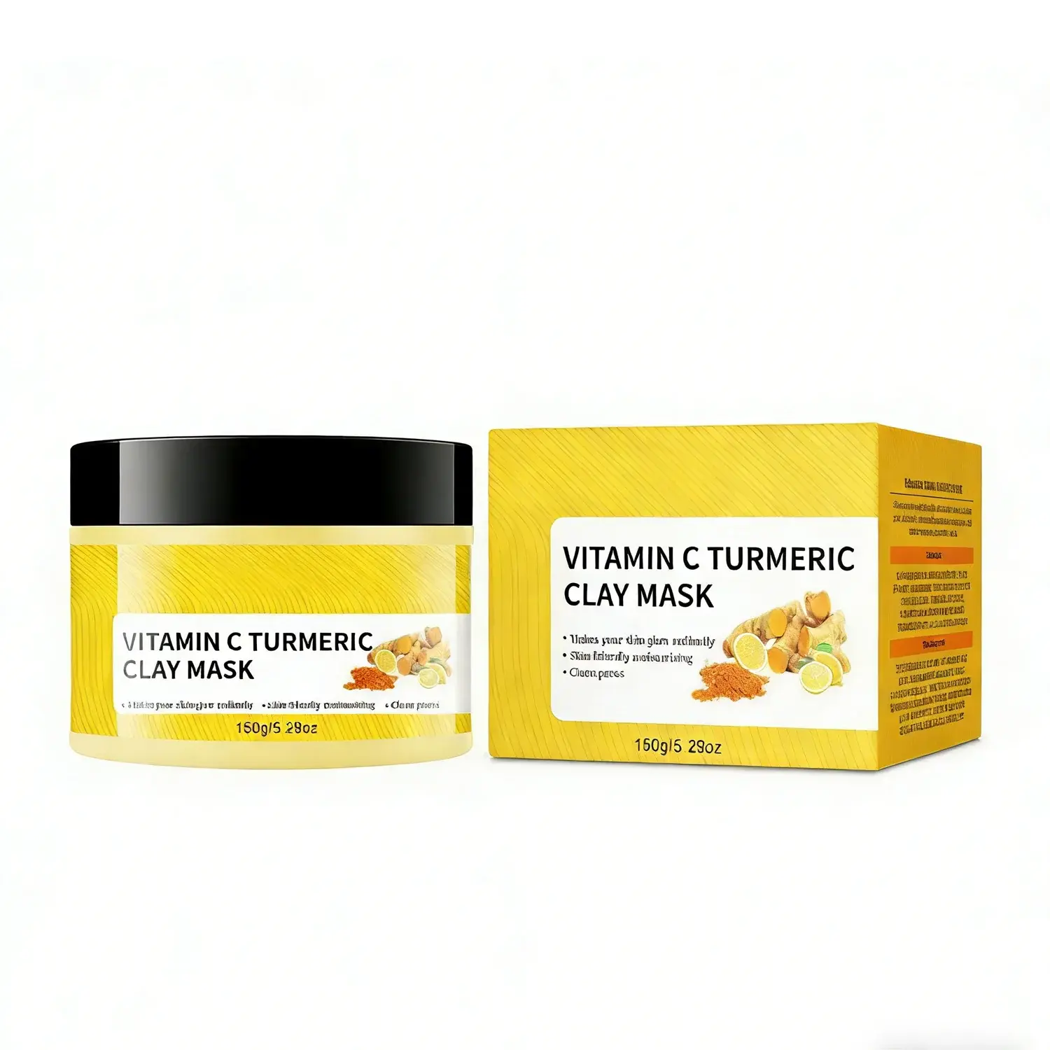 Turmeric Vitamin C Clay Mask with Kaolin Clay for Dull & Blemish-Prone Skin, Deep Cleansing Facial Mask for Controlling Oil and Refining Pores