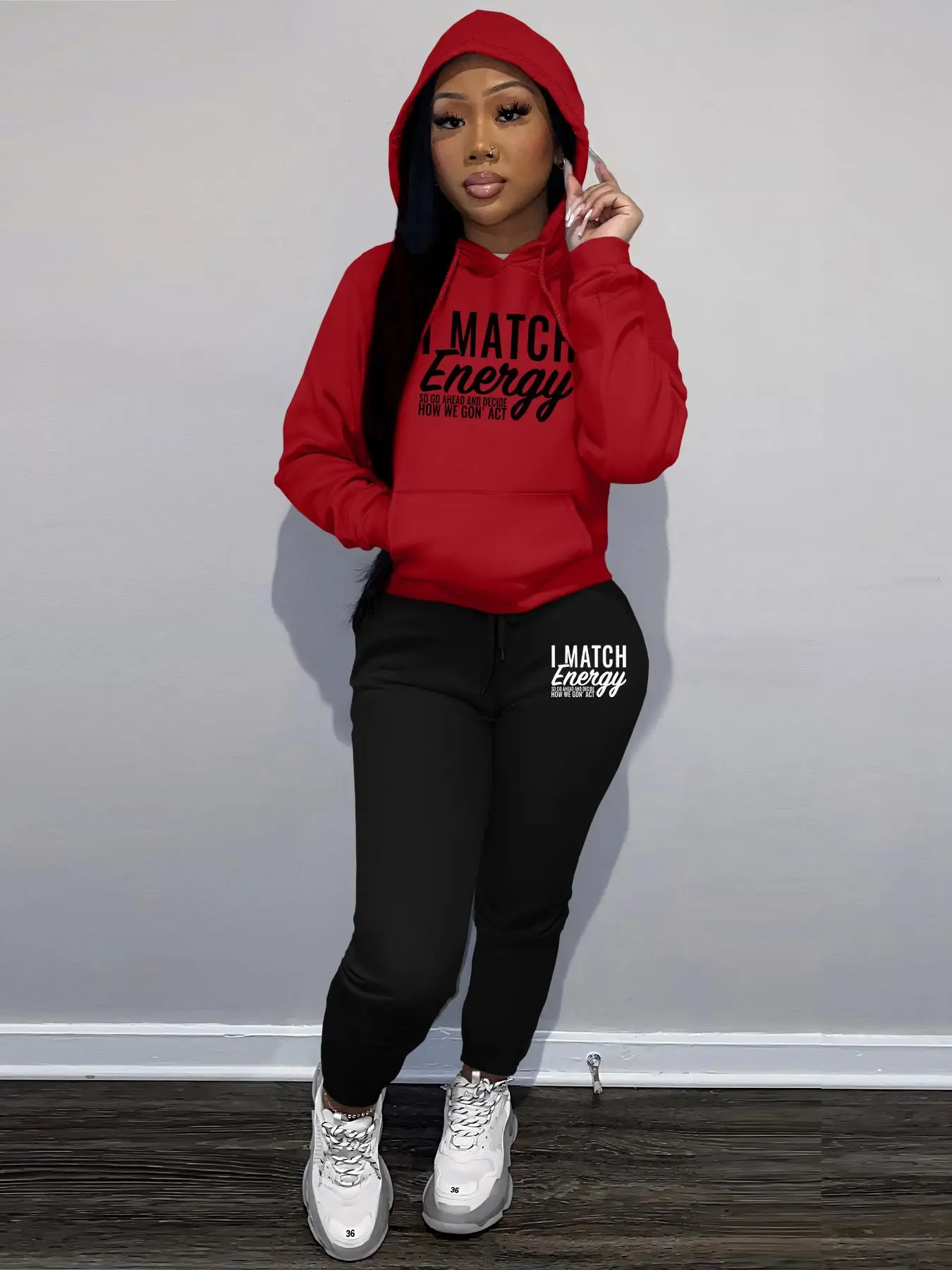 Women's Letter Print Hoodie & Drawstring Waist Sweatpants Set, Casual Long Sleeve Hooded Sweatshirt & Pocket Jogger Pants, Ladies Fall & Winter Clothes, Casual Matching Set