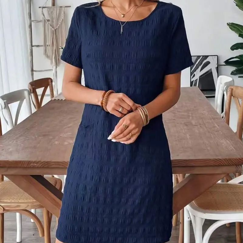 Elegant Fashion Lightweight Pocket Short Gingham Chic Casual Bohemian Dress, Stylish and Comfortable, Perfect for Daily Wear, Trendy, Chic and Boho Design, Ideal for All Seasons
